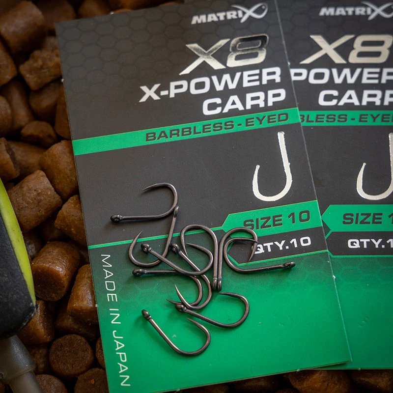 Matrix X8 X-Power Carp Barbless Eyed Hooks